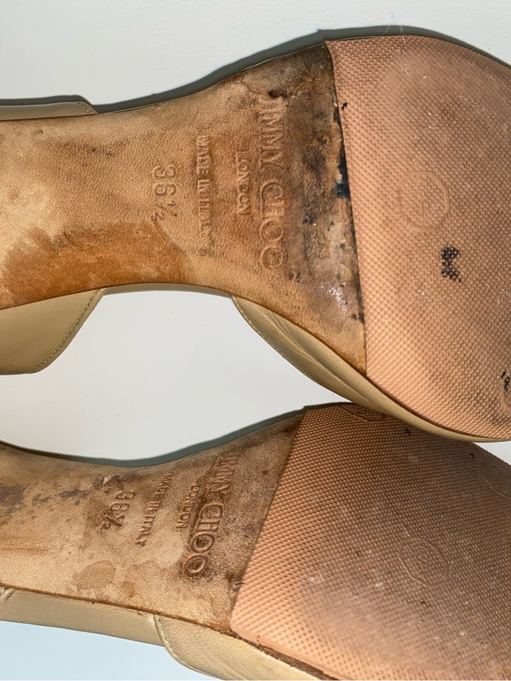 Jimmy Choo Logan Beige Leather Peep-Toe Pumps Sz 36.5/6.5 DAMAGED HEEL PROJECT - Picture 14 of 14